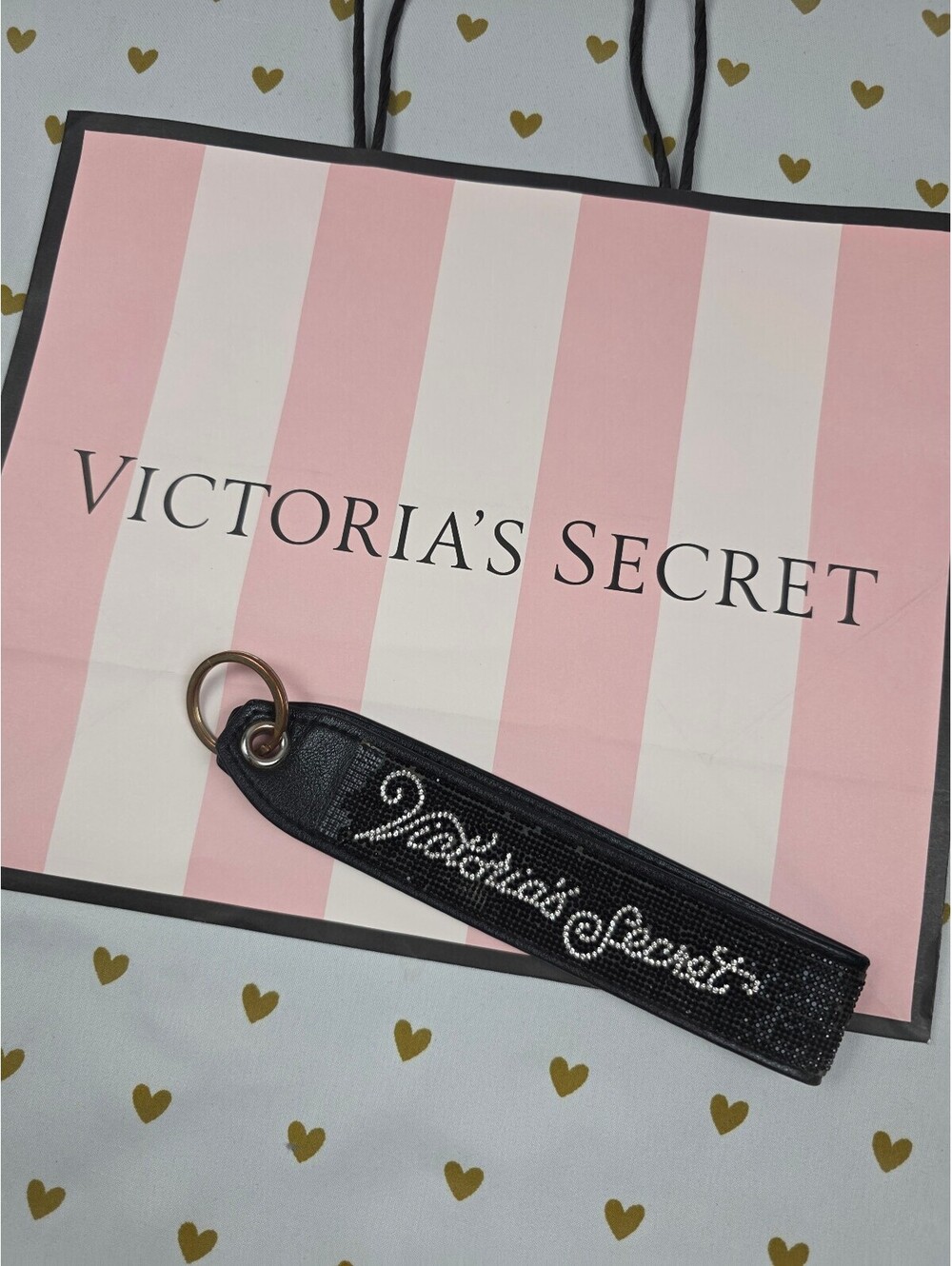 Victoria Secret BLING wristlet strap keychain Logo Studded Handle Rhinestone